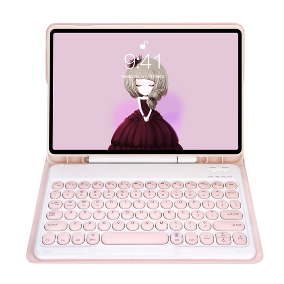 For Samsung Galaxy Tab S9 FE Candy Color TPU Round Keycap Bluetooth Keyboard Leather Case with Pen Slot(Pink)