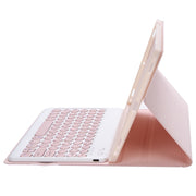 For Samsung Galaxy Tab S9 FE Candy Color TPU Round Keycap Bluetooth Keyboard Leather Case with Pen Slot(Pink)