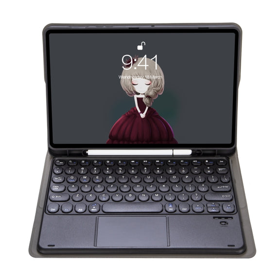 For Samsung Galaxy Tab S9 FE Candy Color TPU Round Keycap Touch Bluetooth Keyboard Leather Case(Black)
