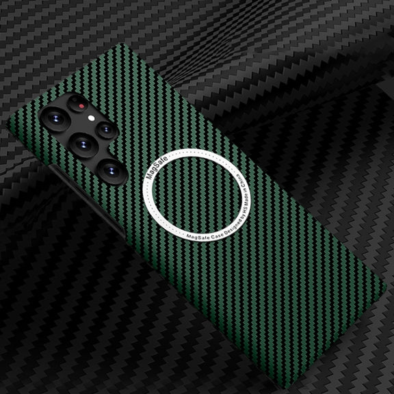 For Samsung Galaxy S25 Ultra 5G Carbon Fiber Texture MagSafe Magnetic Phone Case(Green)