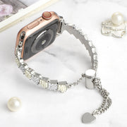 For Apple Watch Series 7 41mm Shell Beads Chain Bracelet Metal Watch Band(Beige White Silver)