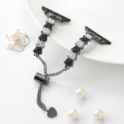 For Apple Watch SE 44mm Shell Beads Chain Bracelet Metal Watch Band(Black White)