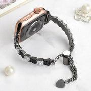 For Apple Watch SE 44mm Shell Beads Chain Bracelet Metal Watch Band(Black White)