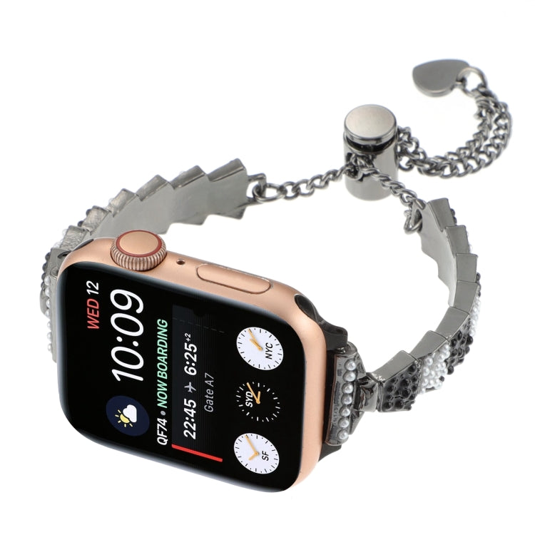 For Apple Watch Series 2 42mm Shell Beads Chain Bracelet Metal Watch Band(Black White)
