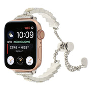 For Apple Watch Series 2 42mm Shell Beads Chain Bracelet Metal Watch Band(Beige White Silver)