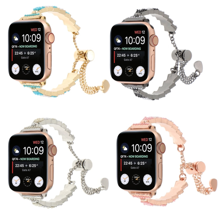 For Apple Watch 38mm Shell Beads Chain Bracelet Metal Watch Band(Black White)