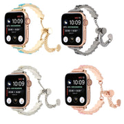 For Apple Watch Series 4 44mm Shell Beads Chain Bracelet Metal Watch Band(Black White)