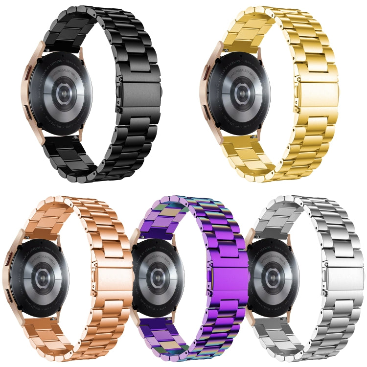 For Samsung Galaxy Watch6 / 6 Classic Flat Head Three-bead Stainless Steel Watch Band(Rose Gold)