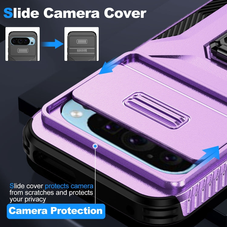 For Google Pixel 9 / Pixel 9 Pro Sliding Camshield Holder Phone Case(Purple)