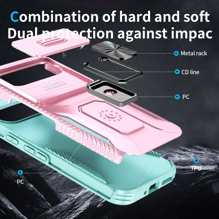For Google Pixel 9 Pro XL Sliding Camshield Holder Phone Case(Pink + Grey Green)