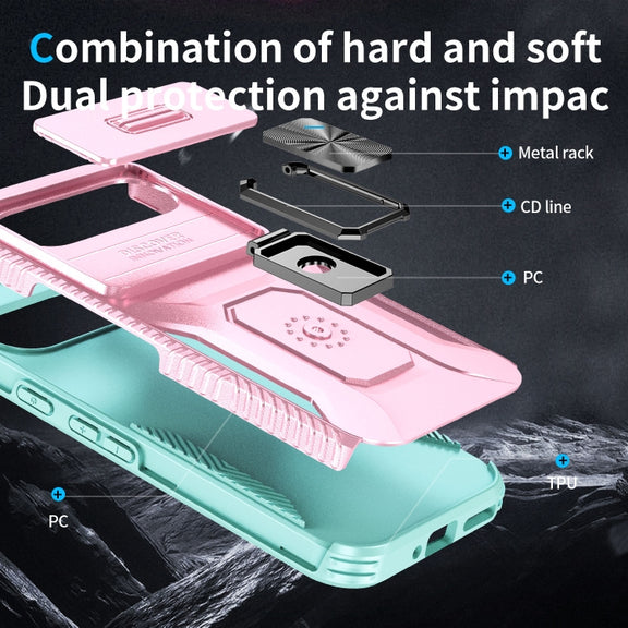 For Google Pixel 9 Pro XL Sliding Camshield Holder Phone Case(Pink + Grey Green)