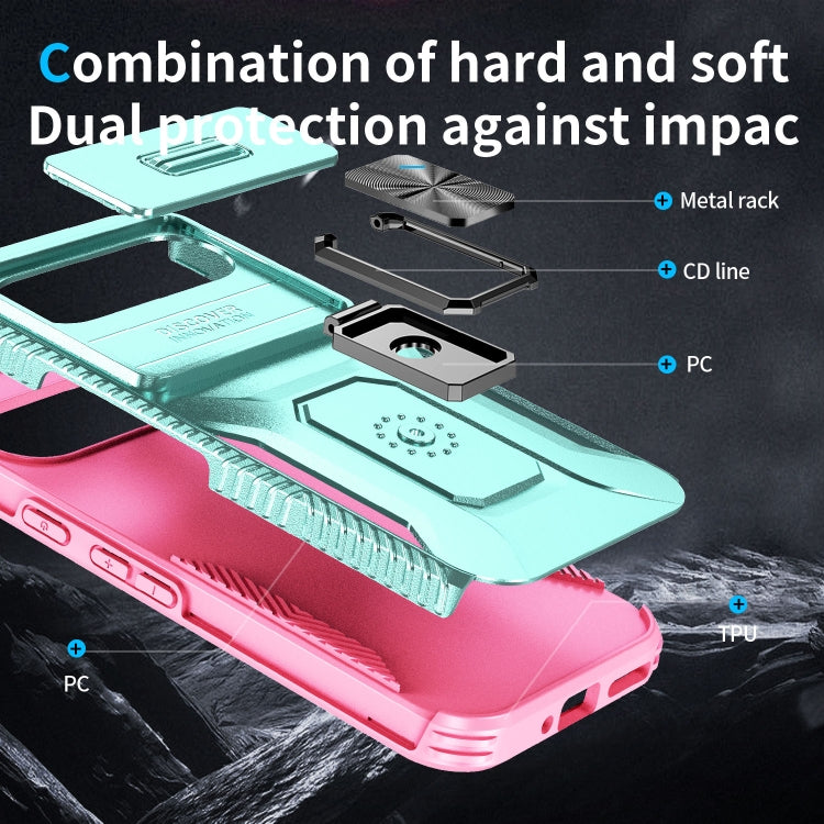 For Google Pixel 9 Pro XL Sliding Camshield Holder Phone Case(Grey Green + Pink)