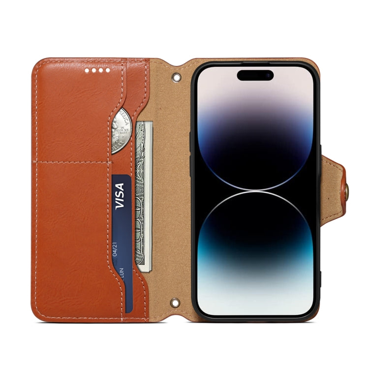 For iPhone 16 Pro Max Denior Cowhide Texture Wallet Style Leather Phone Case(Brown)