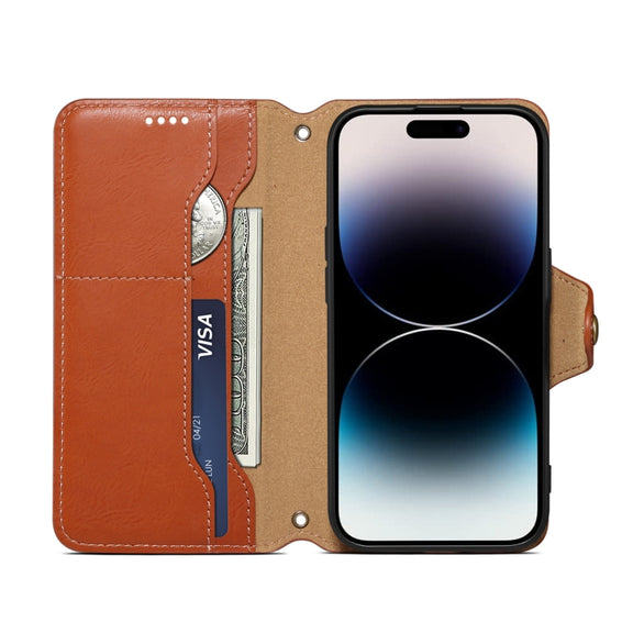 For iPhone 16 Pro Max Denior Cowhide Texture Wallet Style Leather Phone Case(Brown)