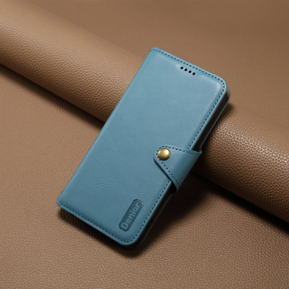 For iPhone 16 Pro Max Denior Cowhide Texture Wallet Style Leather Phone Case(Blue)