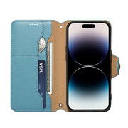 For iPhone 16 Pro Denior Cowhide Texture Wallet Style Leather Phone Case(Blue)