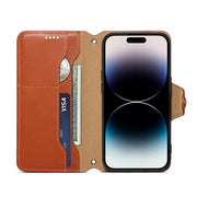For iPhone 16 Denior Cowhide Texture Wallet Style Leather Phone Case(Brown)