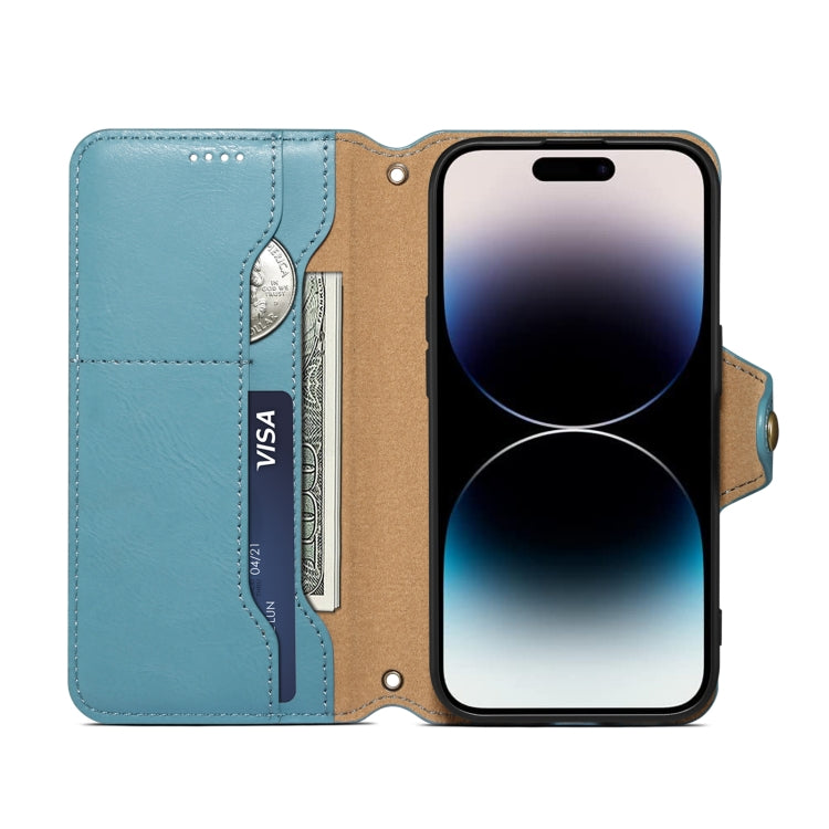 For iPhone 16 Denior Cowhide Texture Wallet Style Leather Phone Case(Blue)
