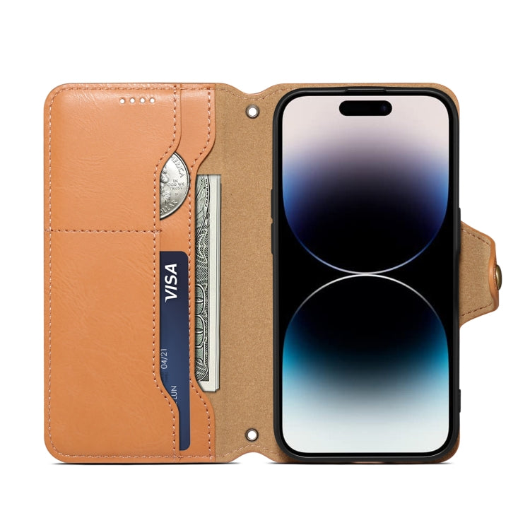 For iPhone 16 Denior Cowhide Texture Wallet Style Leather Phone Case(Khaki)