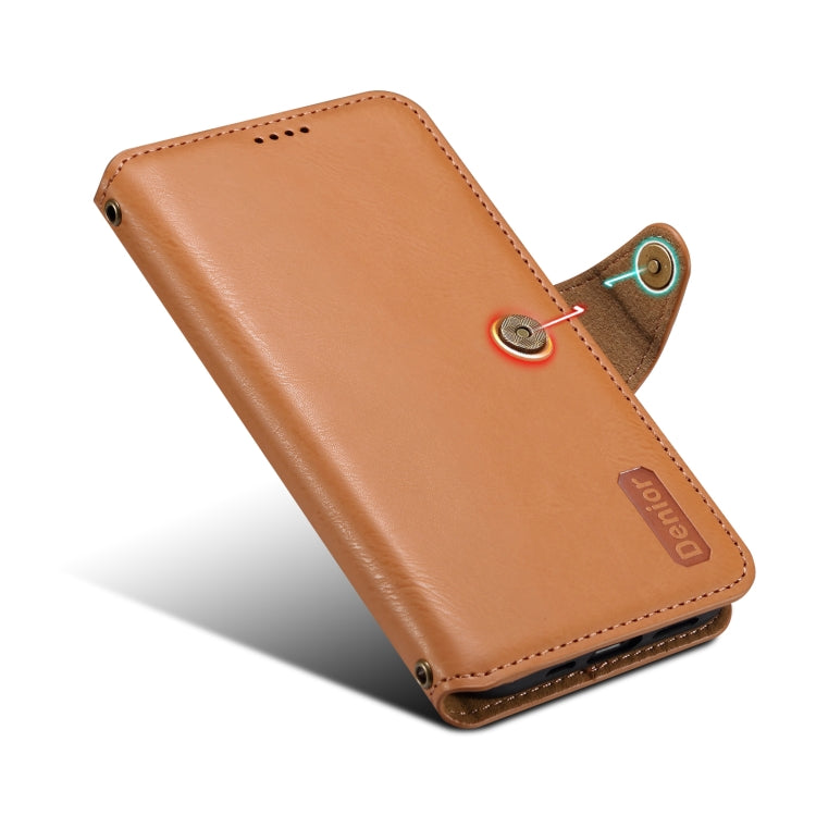For iPhone 16 Denior Cowhide Texture Wallet Style Leather Phone Case(Khaki)