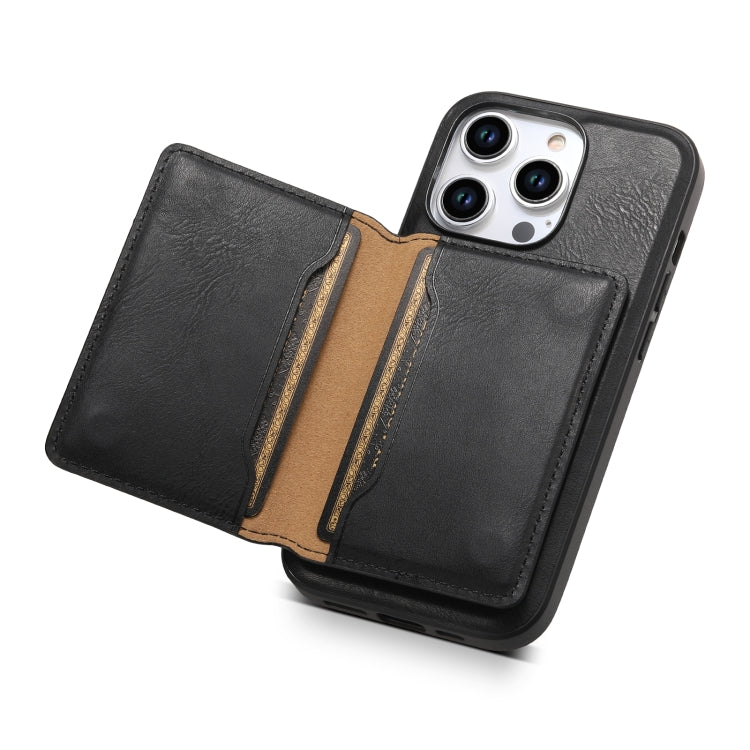 For iPhone 15 Pro Max Denior Cowhide Texture Leather MagSafe Detachable Wallet Phone Case(Black)