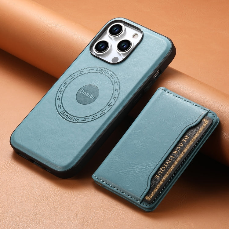 For iPhone 15 Pro Denior Cowhide Texture Leather MagSafe Detachable Wallet Phone Case(Blue)