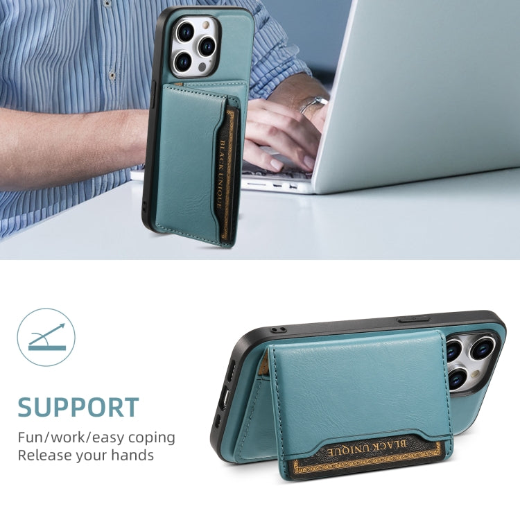 For iPhone 15 Pro Denior Cowhide Texture Leather MagSafe Detachable Wallet Phone Case(Blue)