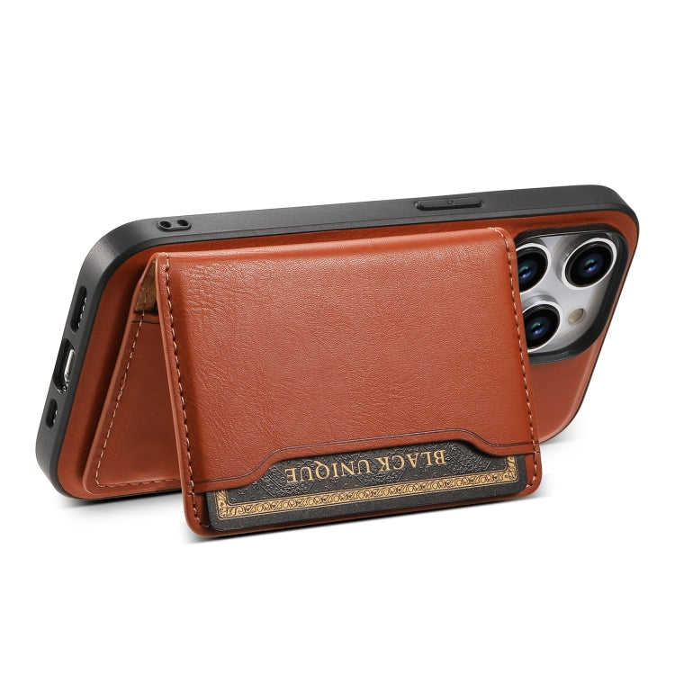 For iPhone 15 Pro Denior Cowhide Texture Leather MagSafe Detachable Wallet Phone Case(Brown)