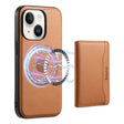 For iPhone 15 Plus Denior Cowhide Texture Leather MagSafe Detachable Wallet Phone Case(Khaki) - iPhone 15 Plus Cases by Denior | Online Shopping South Africa | PMC TechLife | Buy Now Pay Later Mobicred