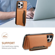 For iPhone 15 Plus Denior Cowhide Texture Leather MagSafe Detachable Wallet Phone Case(Khaki)