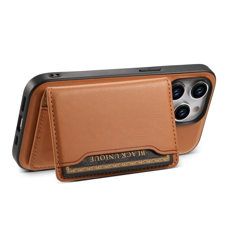 For iPhone 13 Pro Max Denior Cowhide Texture Leather MagSafe Detachable Wallet Phone Case(Khaki)