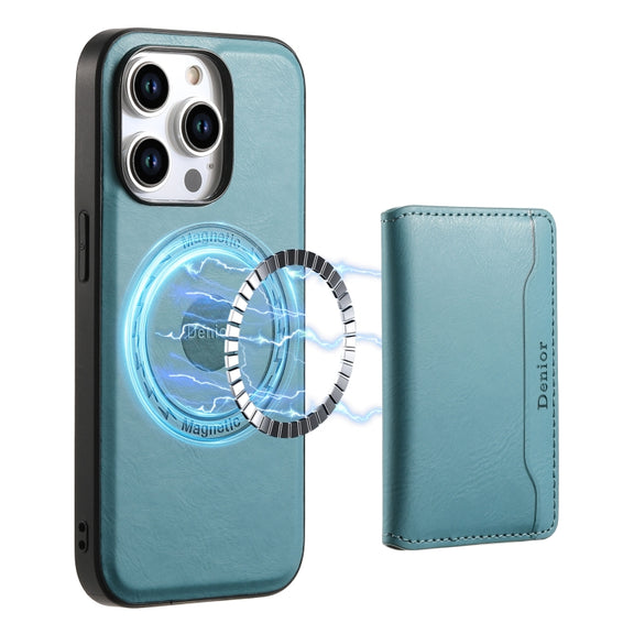 For iPhone 13 Pro Denior Cowhide Texture Leather MagSafe Detachable Wallet Phone Case(Blue)