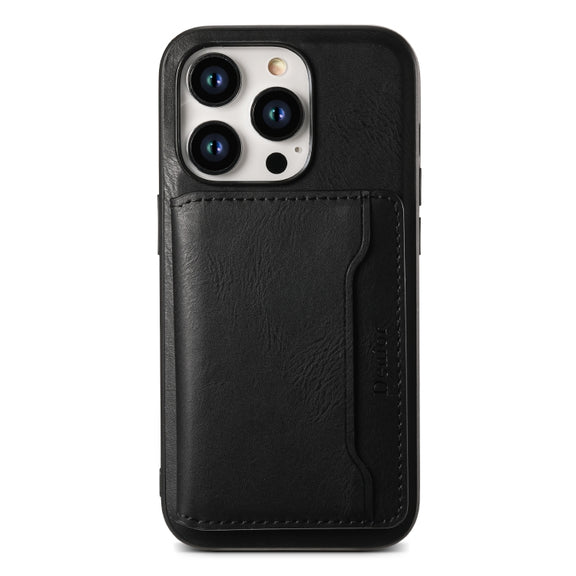For iPhone 13 Pro Denior Cowhide Texture Leather MagSafe Detachable Wallet Phone Case(Black)