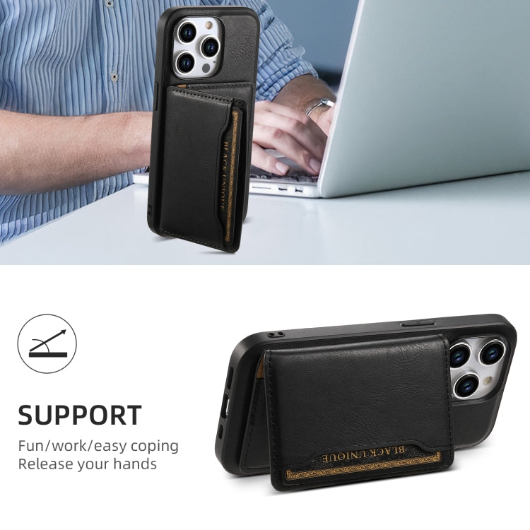 For iPhone 13 Pro Denior Cowhide Texture Leather MagSafe Detachable Wallet Phone Case(Black)