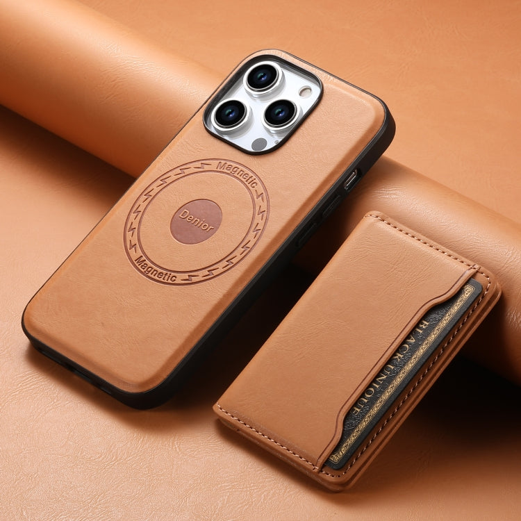 For iPhone 13 Denior Cowhide Texture Leather MagSafe Detachable Wallet Phone Case(Khaki)