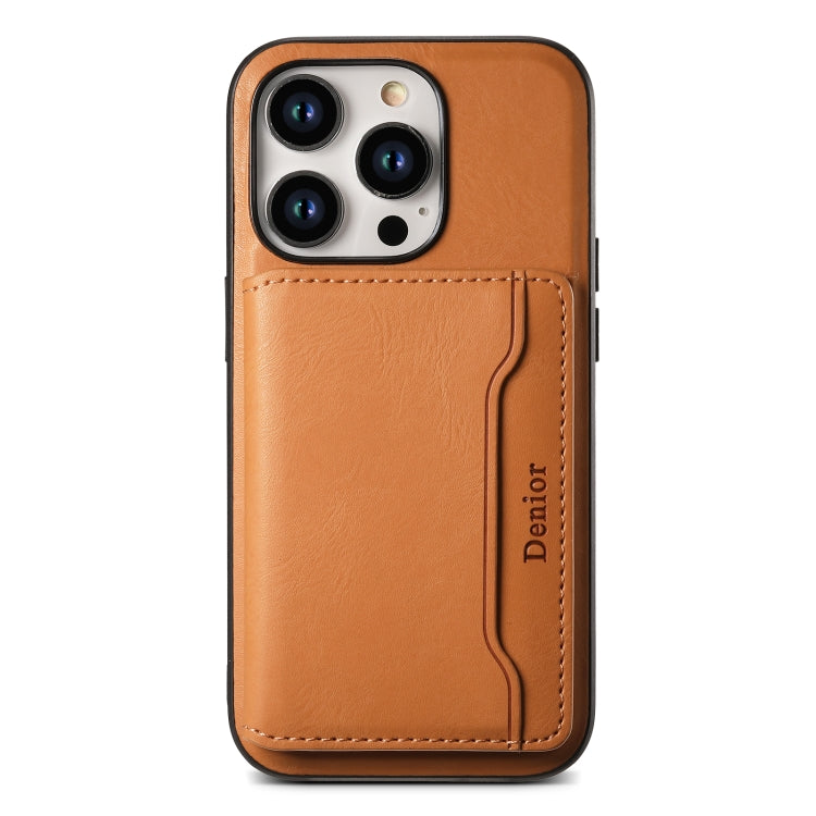 For iPhone 13 Denior Cowhide Texture Leather MagSafe Detachable Wallet Phone Case(Khaki)