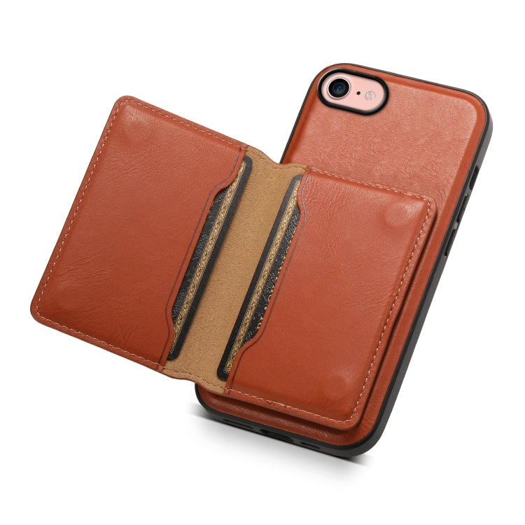 For iPhone SE 2022/2020/8/7 Denior Cowhide Texture Leather MagSafe Detachable Wallet Phone Case(Brown)