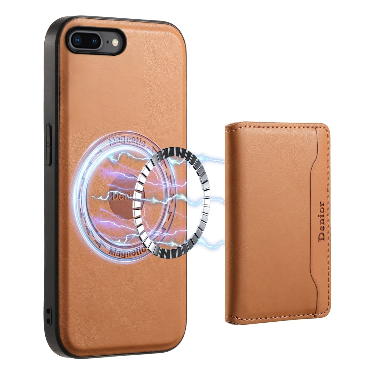 For iPhone 8 Plus/7 Plus Denior Cowhide Texture Leather MagSafe Detachable Wallet Phone Case(Khaki)
