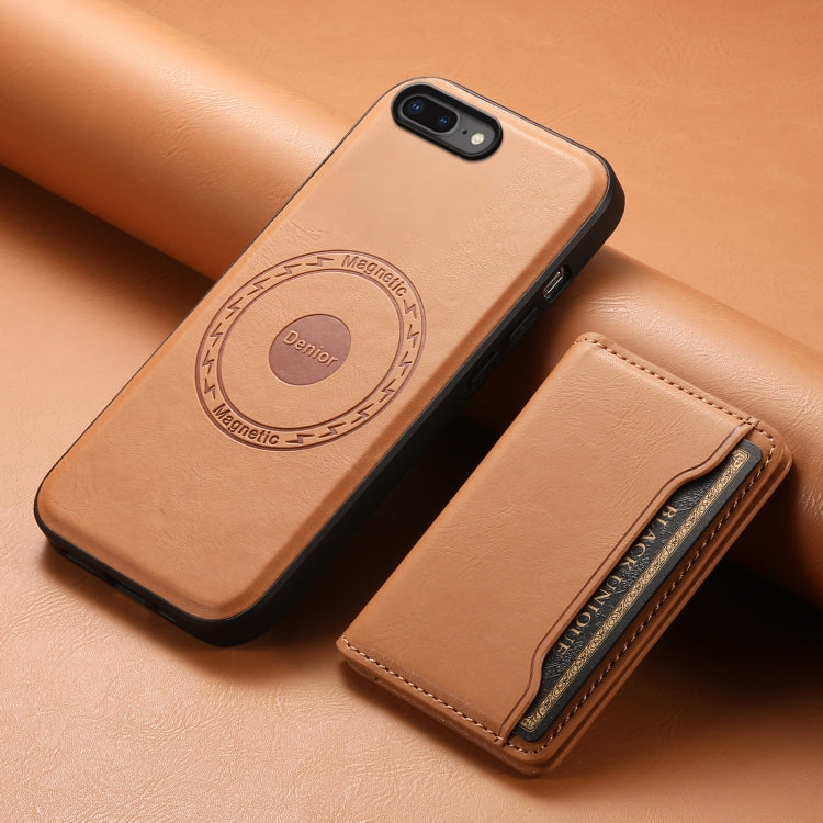 For iPhone 8 Plus/7 Plus Denior Cowhide Texture Leather MagSafe Detachable Wallet Phone Case(Khaki)