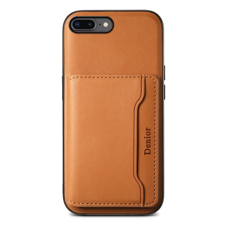 For iPhone 8 Plus/7 Plus Denior Cowhide Texture Leather MagSafe Detachable Wallet Phone Case(Khaki)