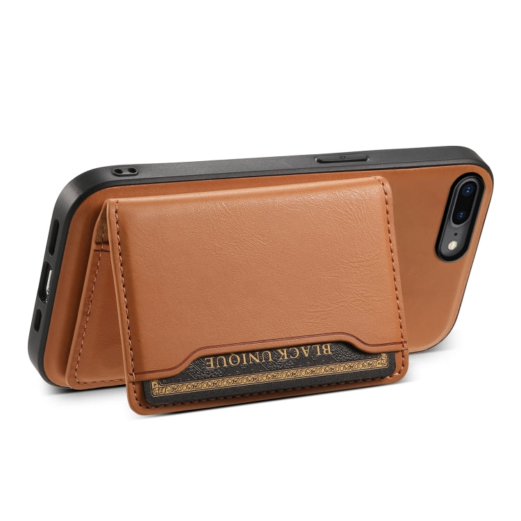 For iPhone 8 Plus/7 Plus Denior Cowhide Texture Leather MagSafe Detachable Wallet Phone Case(Khaki)