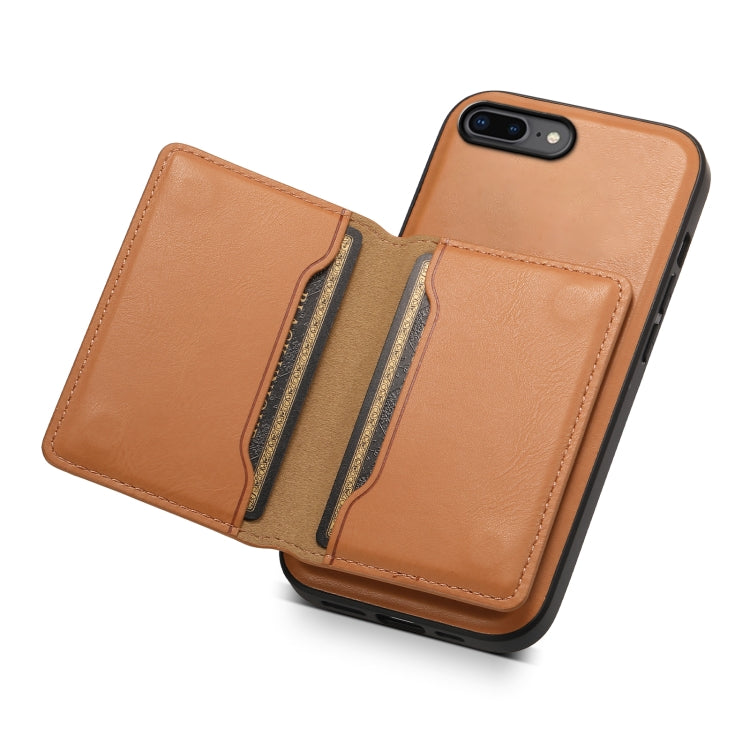 For iPhone 8 Plus/7 Plus Denior Cowhide Texture Leather MagSafe Detachable Wallet Phone Case(Khaki)