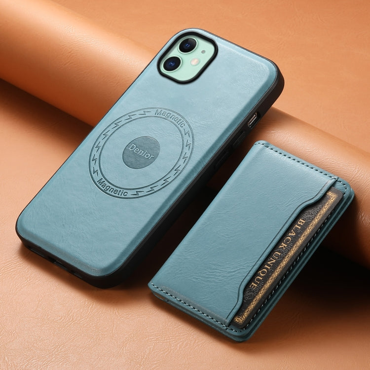 For iPhone 11 Denior Cowhide Texture Leather MagSafe Detachable Wallet Phone Case(Blue)