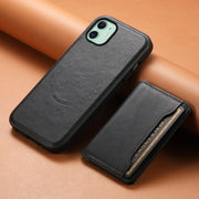 For iPhone 11 Denior Cowhide Texture Leather MagSafe Detachable Wallet Phone Case(Black)