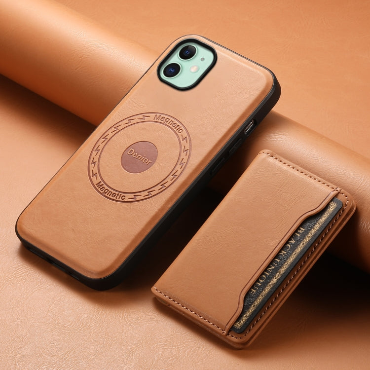 For iPhone 11 Denior Cowhide Texture Leather MagSafe Detachable Wallet Phone Case(Khaki)