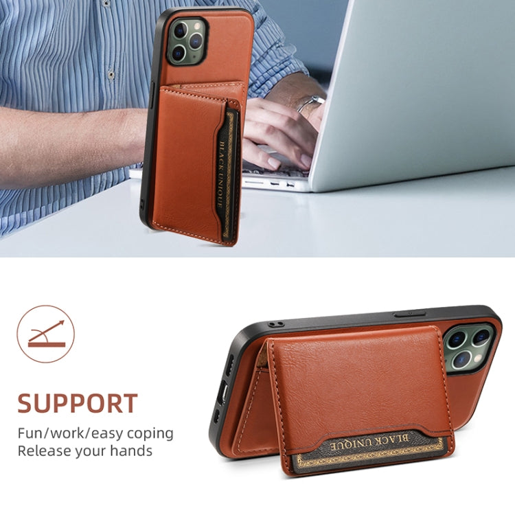 For iPhone 11 Pro Denior Cowhide Texture Leather MagSafe Detachable Wallet Phone Case(Brown)