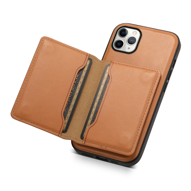 For iPhone 11 Pro Max Denior Cowhide Texture Leather MagSafe Detachable Wallet Phone Case(Khaki)