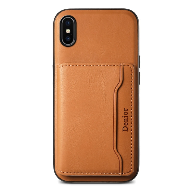 For iPhone X / XS Denior Cowhide Texture Leather MagSafe Detachable Wallet Phone Case(Khaki)