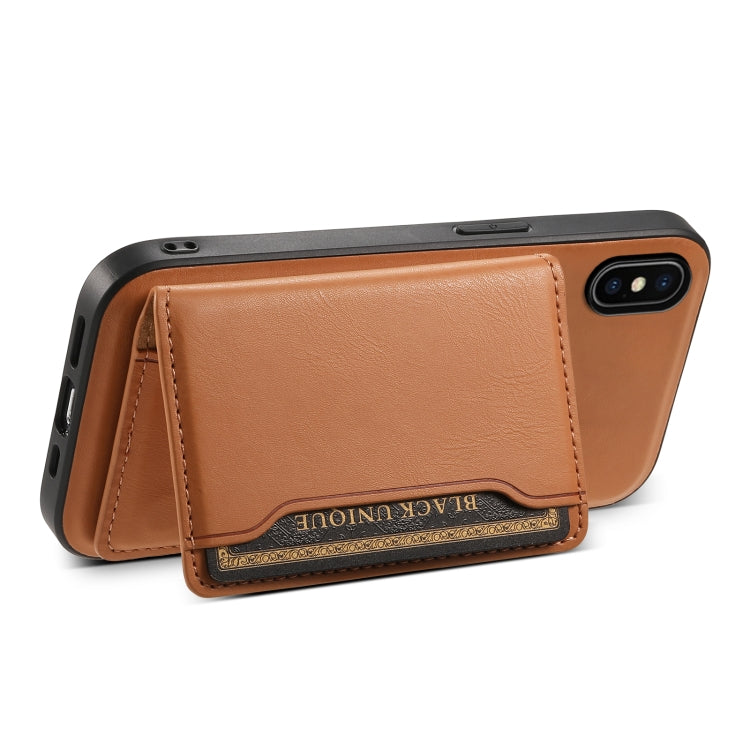 For iPhone X / XS Denior Cowhide Texture Leather MagSafe Detachable Wallet Phone Case(Khaki)