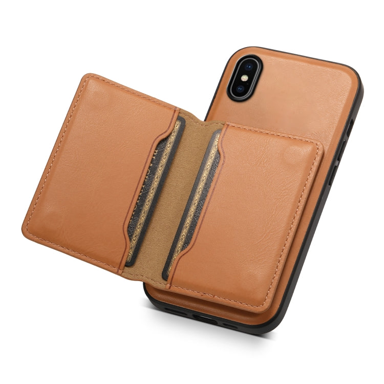 For iPhone X / XS Denior Cowhide Texture Leather MagSafe Detachable Wallet Phone Case(Khaki)